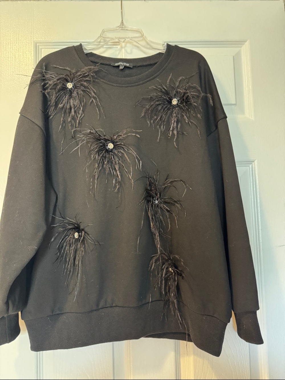 Cozy Black Feather-Embellished Women’s Sweatshirt